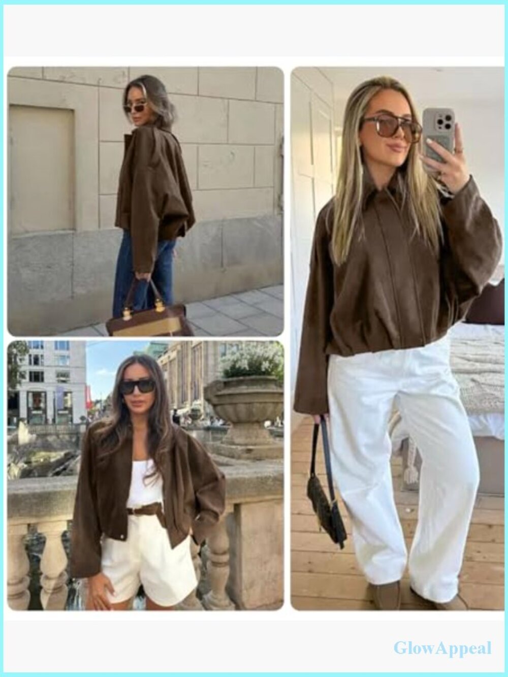 Faux Suede Bomber Jacket Oversized Cropped Lapel Motorcycle Style - Picture 5 of 7